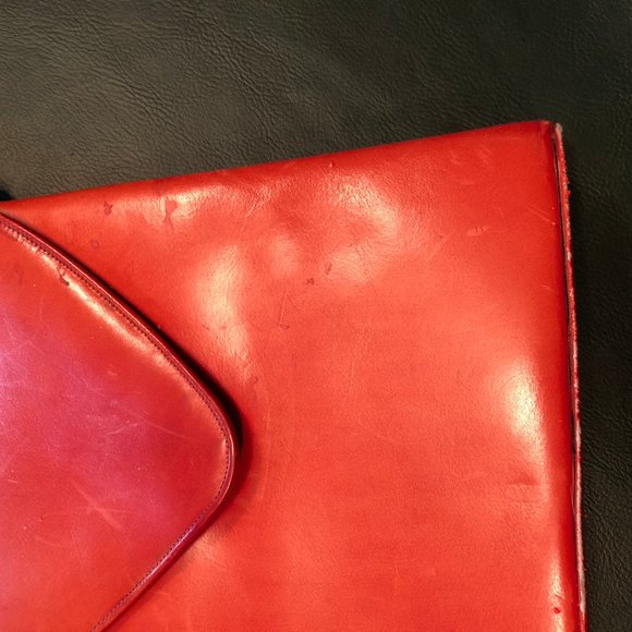 Vintage Small Structured Leather Top Handle Handbag Purse - Red / Orange / Rust - Picture 5 of 16